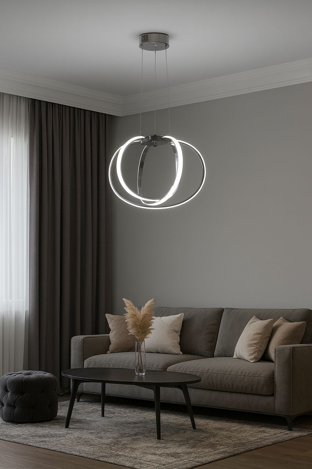 1074 - Elips 3lü İç İçe Led Avize