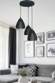 Siyah 3'lü  Baklava Dilim Avize