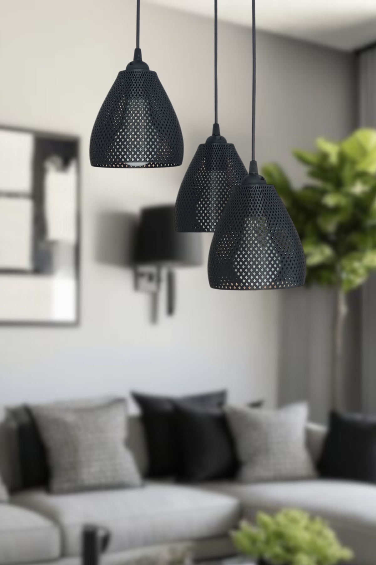 Siyah 3'lü  Baklava Dilim Avize