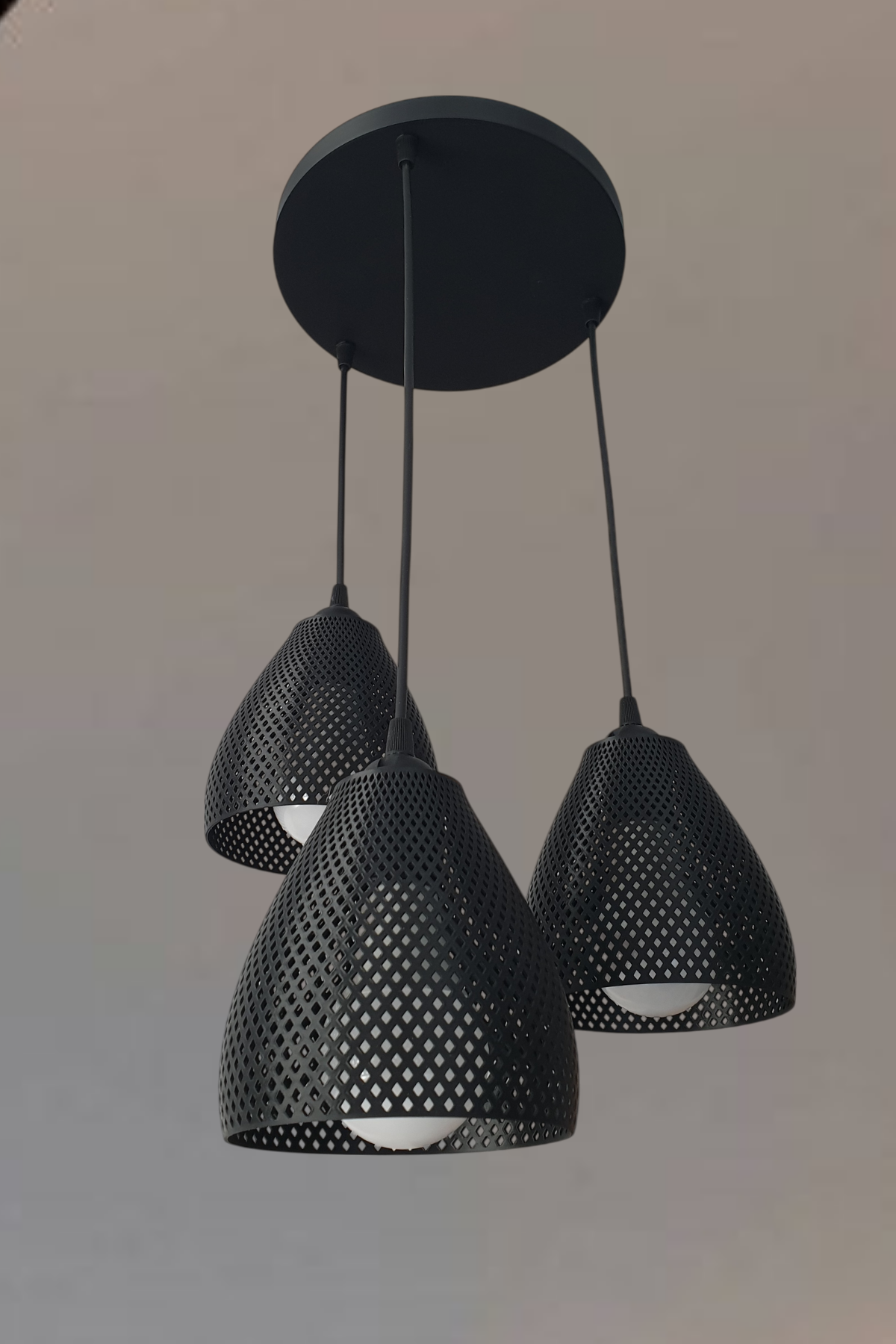 Siyah 3'lü  Baklava Dilim Avize