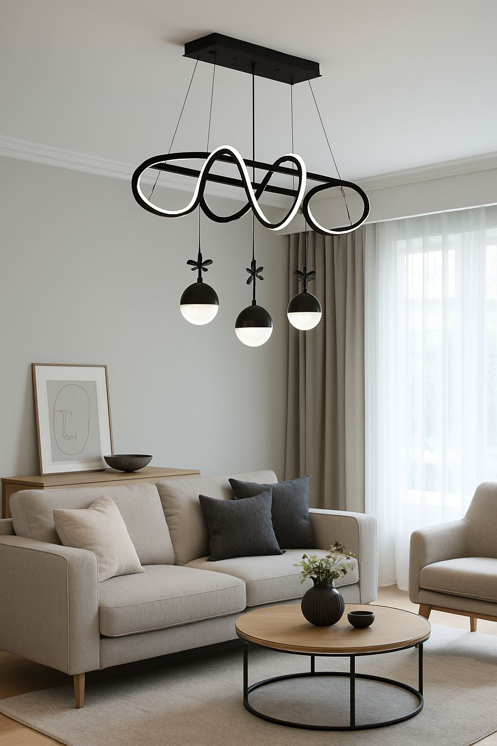 701 - Halkalı Yıldız Sıralı 3 Top Led Avize