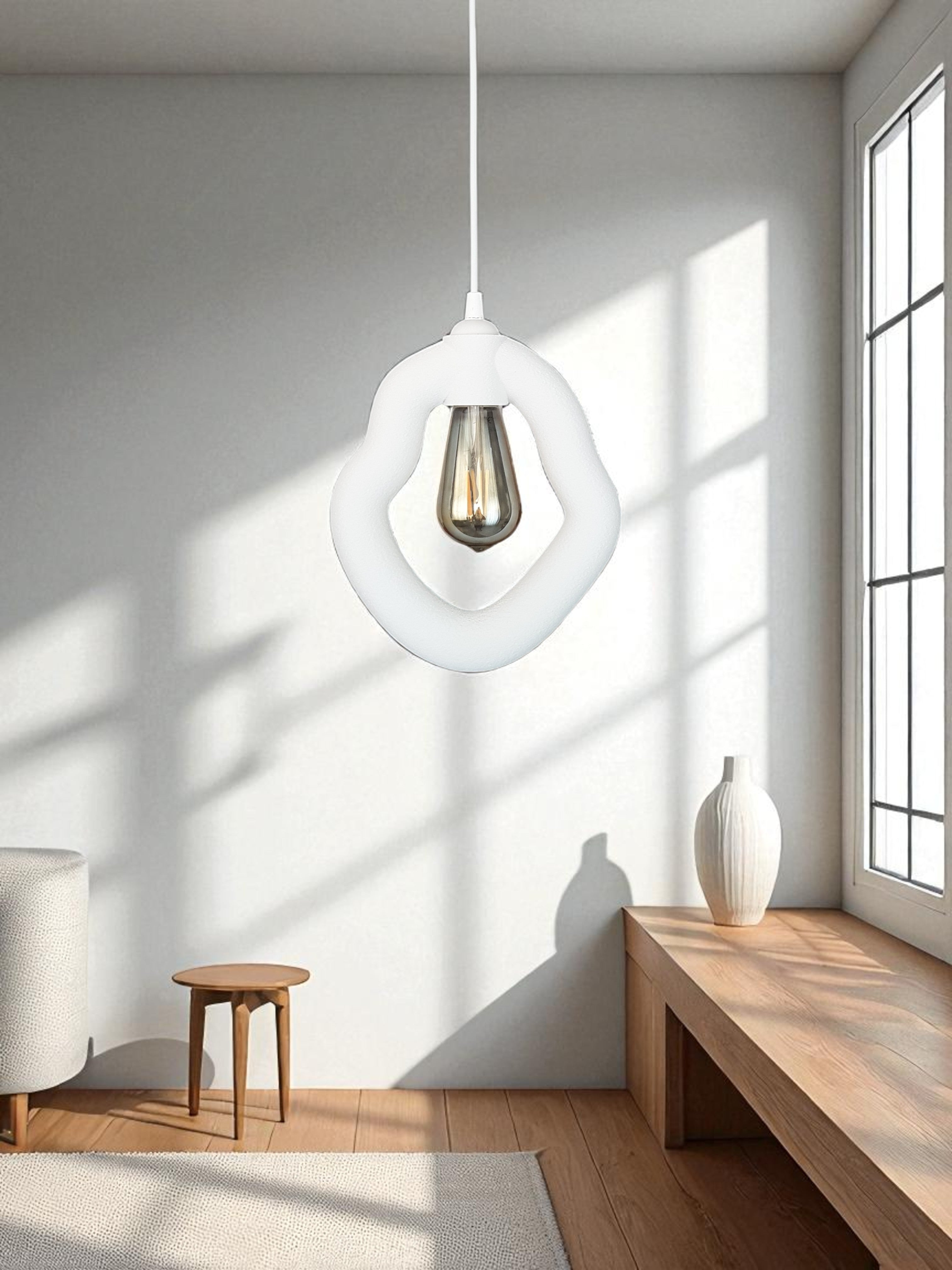 Bohem Beton Görünümlü Avize (Beyaz)