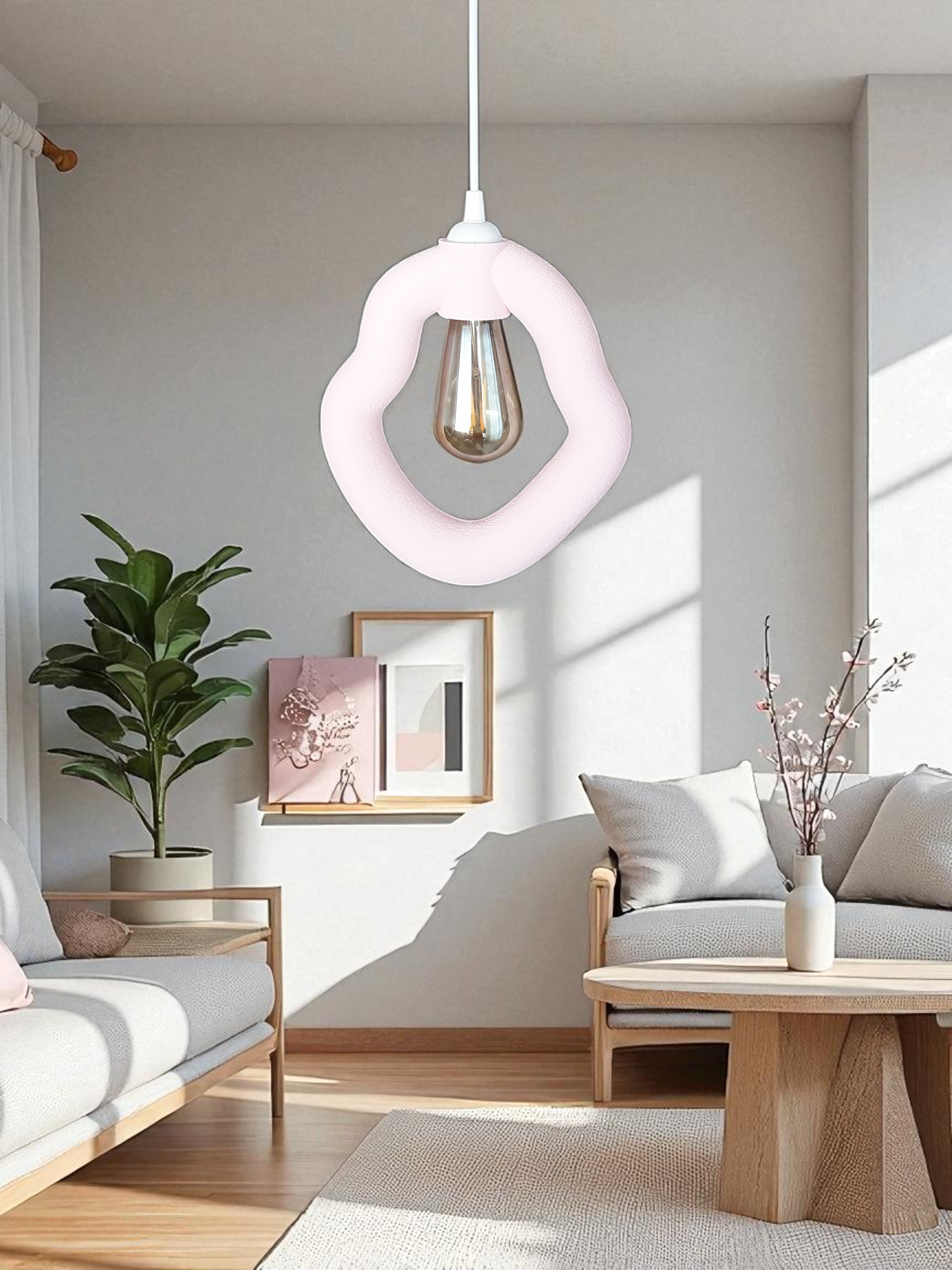 Bohem Beton Görünümlü Avize (Pastel Pembe)