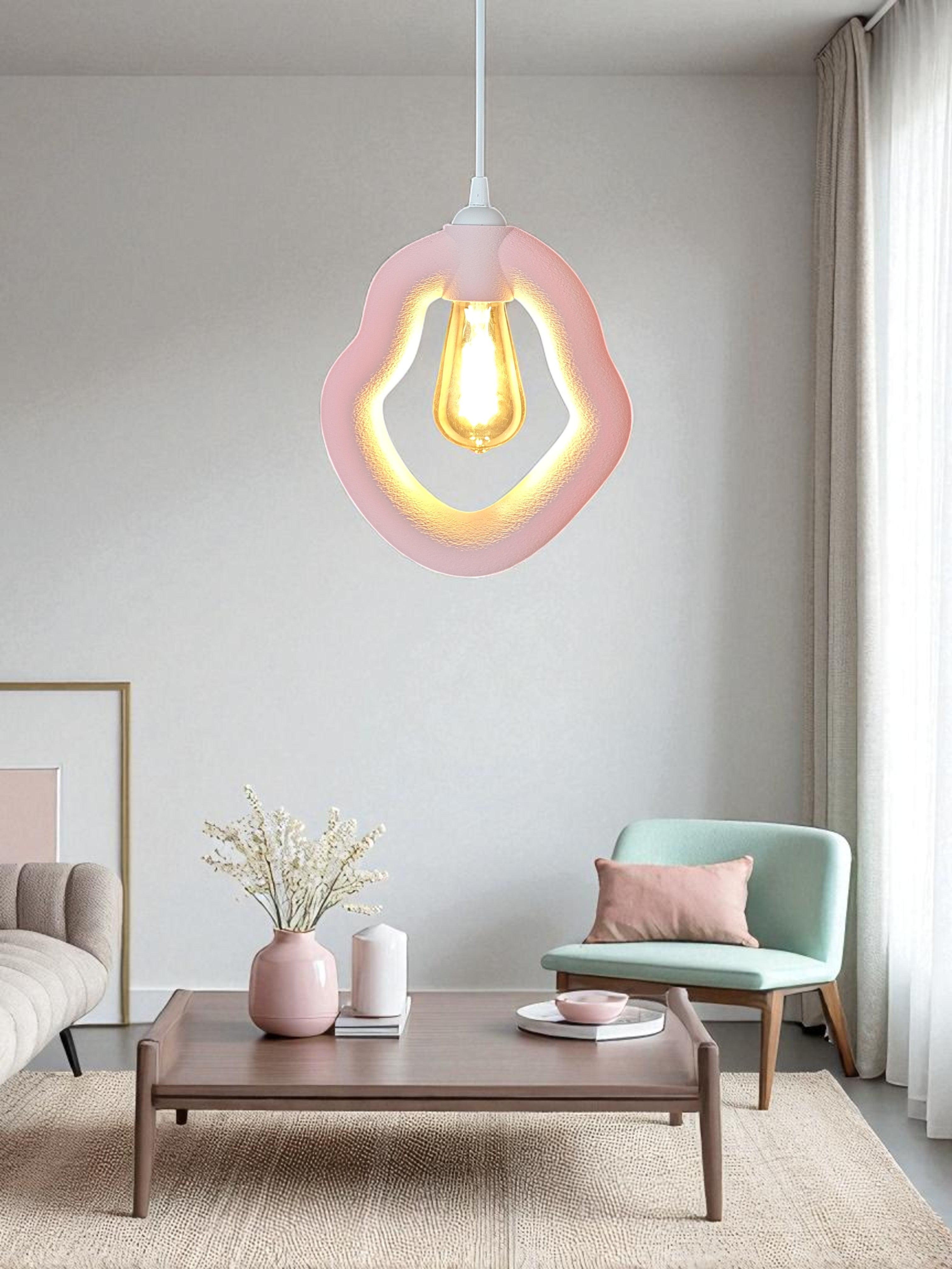 Bohem Beton Görünümlü Avize (Pastel Pembe)